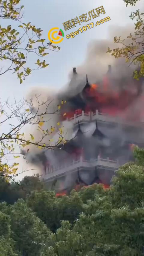 张家港凤凰山火焰翻腾：古寺在烈火中化为飞灰，黑烟滚滚，古建焦黑，无情怒火吞噬文化遗珍，可怕景象令人心碎-9
